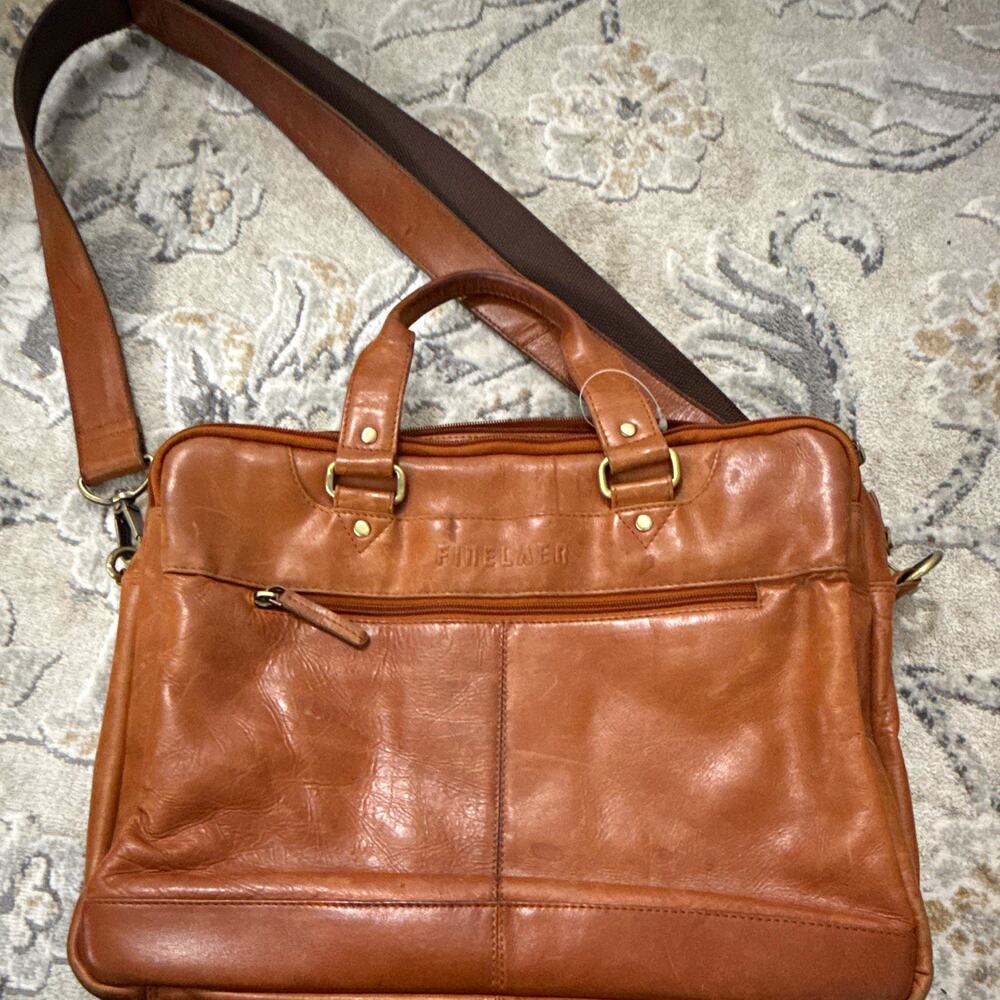 FINELAER BROWN DESIGNER VINTAGE LEATHER MESSENGER LAPTOP BAG 14 INCH Made in USA